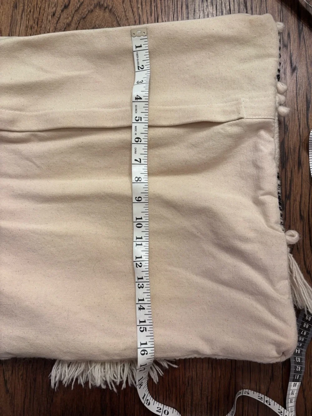 Modern Southwest Wool Pillow Cover 17x17 Black Cream Textured Tassel Boho Zip